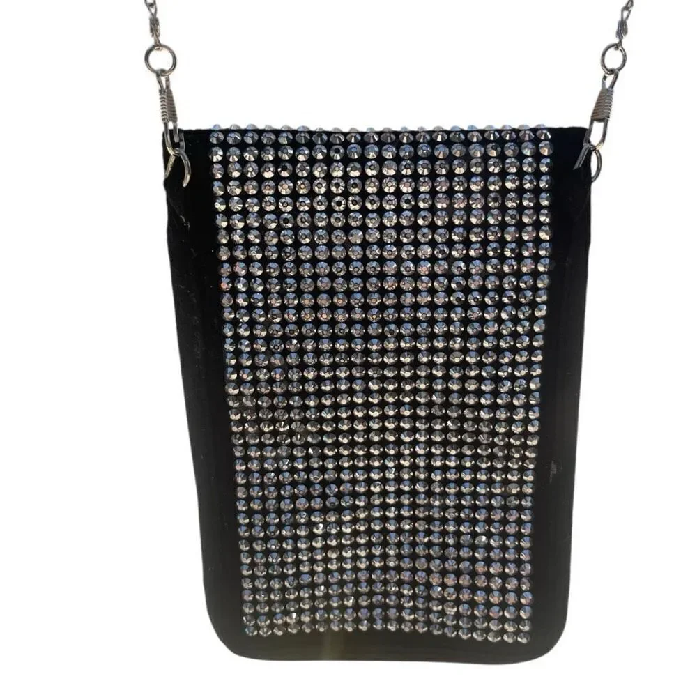Unbranded Black Crystals Rhinestone Phone Crossbody Bag Whimsigoth Fairycore